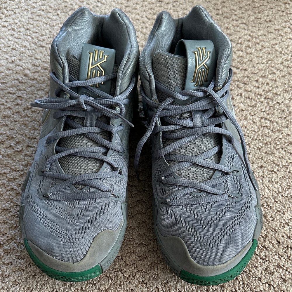 Gray High-Top Sneakers with Green Accents